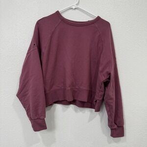 FLX Womens Berry Plum Cropped Raglan Sweatshirt Grommet Detail Size M